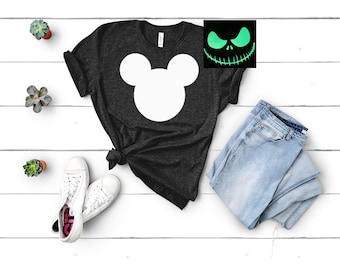 Mickey Head Glow in the Dark  Jack Skellington Face/ Glow in Dark Shirt/Disney Shirt/Disney Halloween/Mickey&#39;s Not so scary Halloween