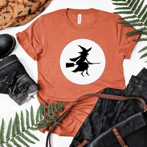 Glow in Dark Flying Witch Shirt, Witch  flying on broom Shirt, Glow in Dark Full Moon Halloween Shirt,  Flying Witch on Broom TShirt
