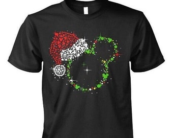 Glitter and Sparkle Mickey OR Minnie Santa Head Unisex T Shirt/Disney Christmas Shirt/Mickey or Minnie Glam Christmas Shirt/ Disney Glam