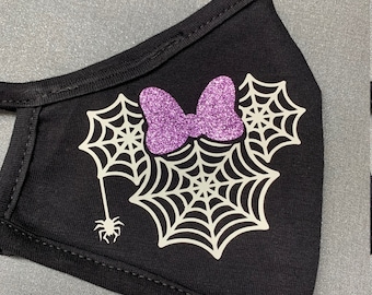 Glow in the Dark Minnie or Mickey Spiderweb w/ Glitter Bow Mask/Disney Mask/ Mickey&#39;s Not so Scary/Halloween Disney/Glow Mask /Boo Bash