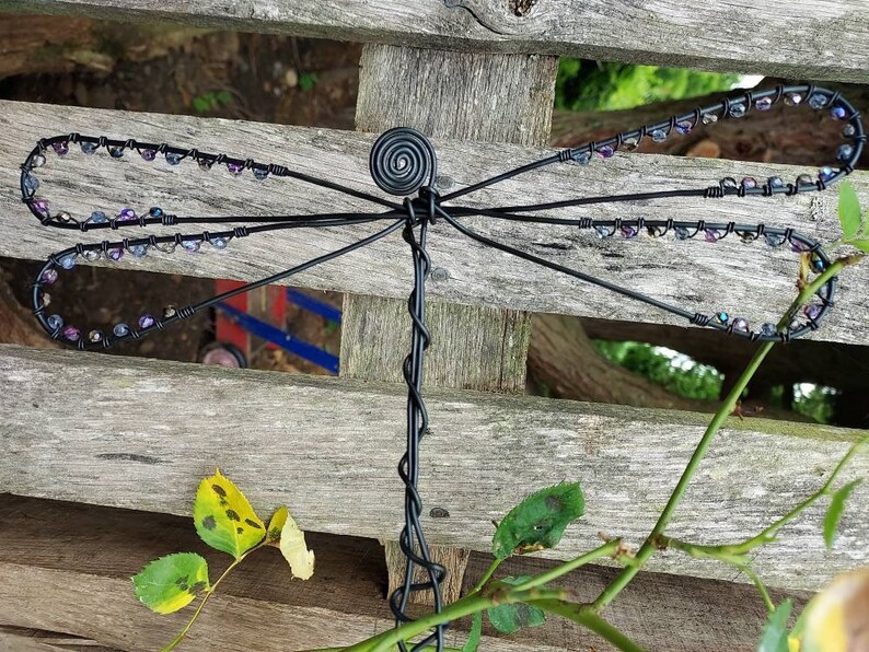 Beaded Dragonfly Hanging Metal Wall Art Dragonfly Wire Etsy UK
