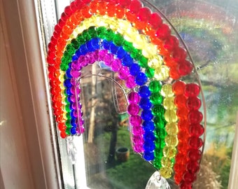 Rainbow suncatcher for windows, glass bead hanging decoration, colourful gift for her