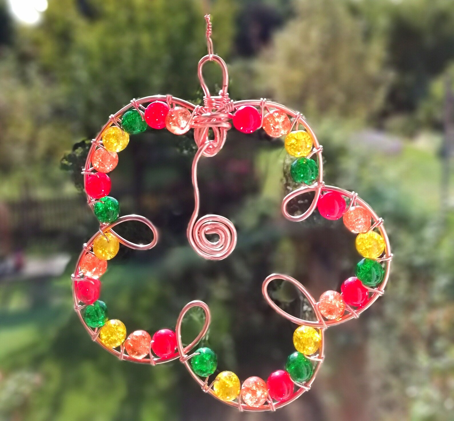 Glass bead hanging decoration floral wire ornament handmade Etsy