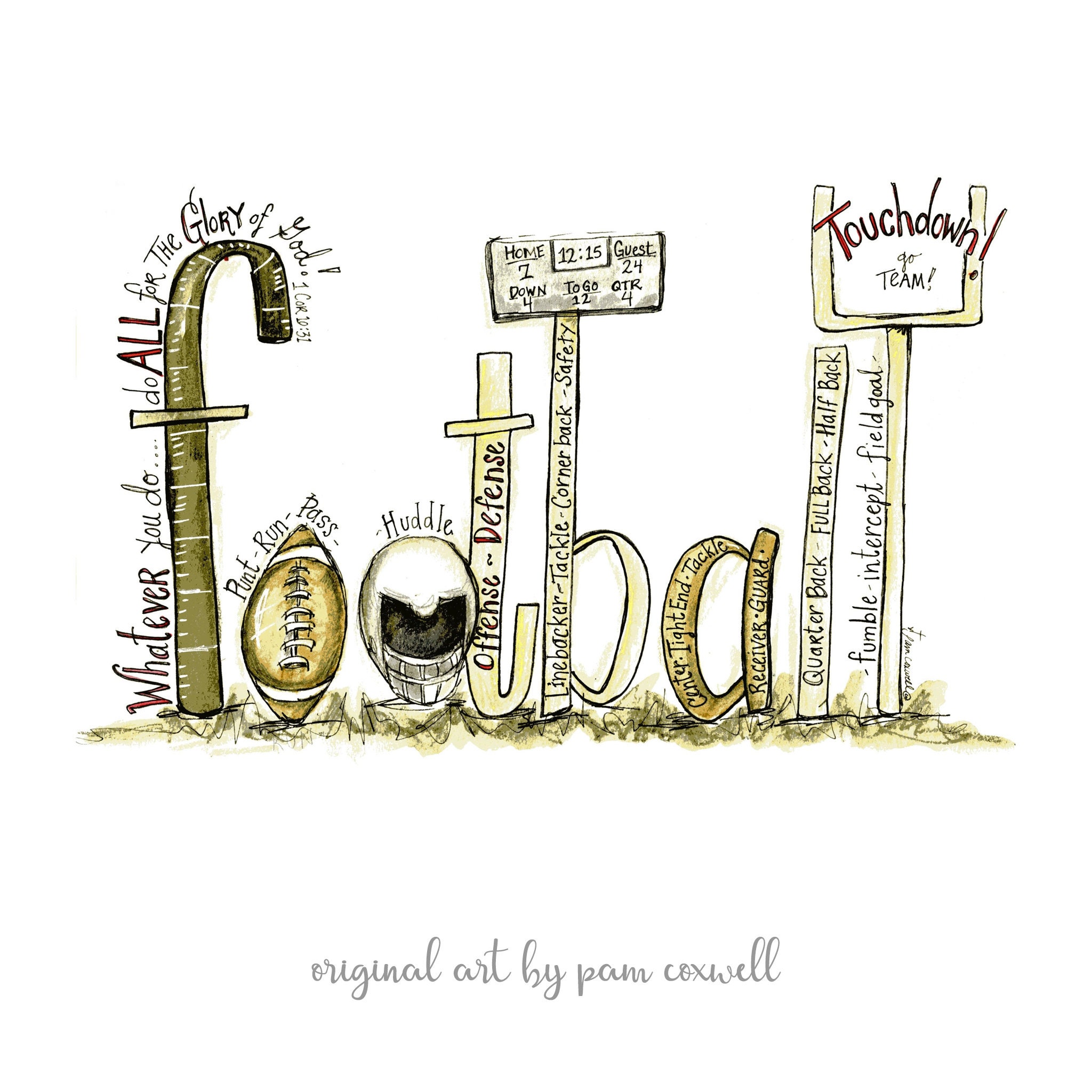 Football 11x14 Prints Football Scripture Art Christian Gift | Etsy