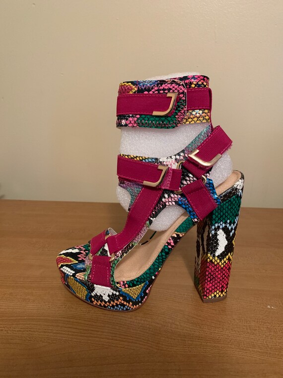 multicolor platform heels