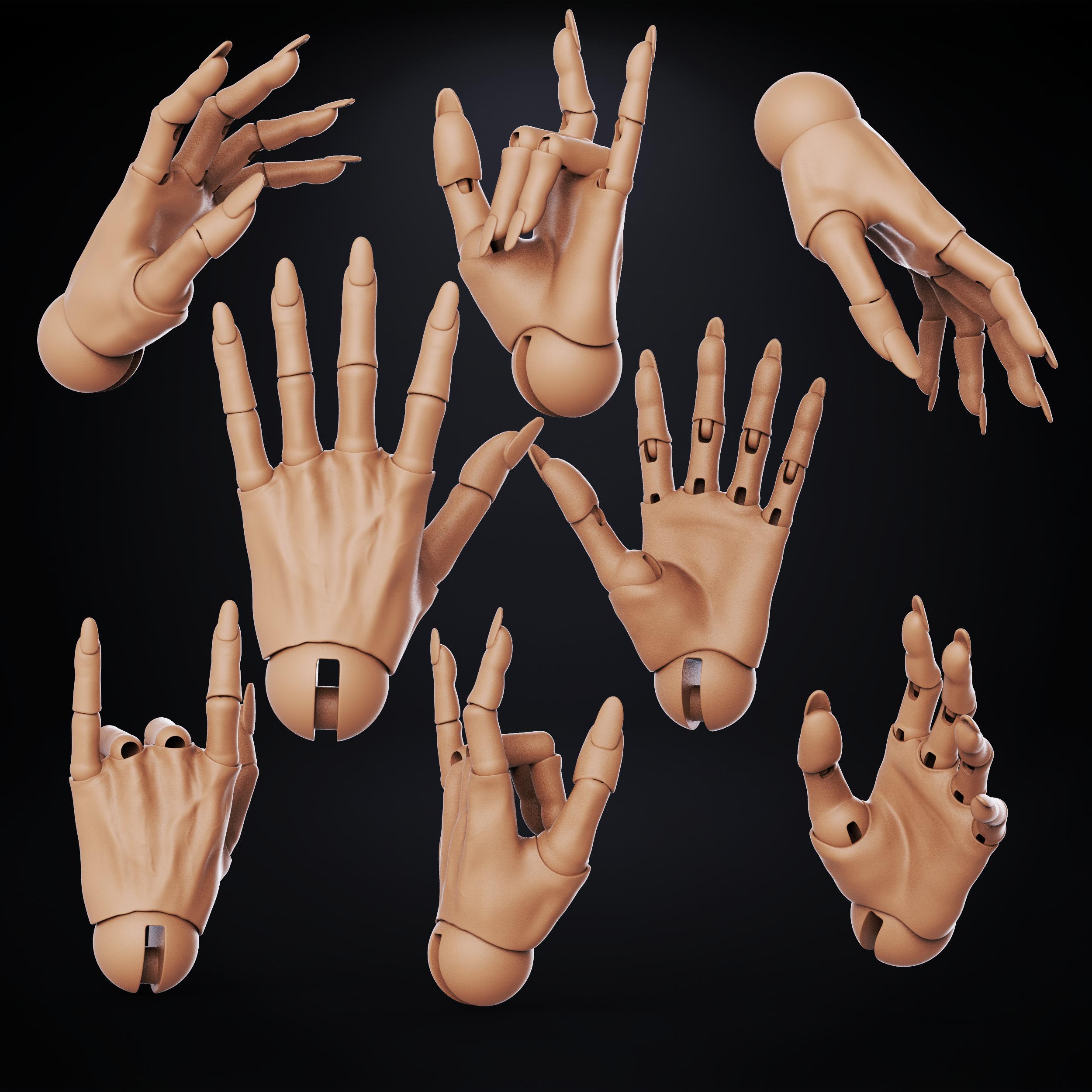 12 Parts - 3D Model Articulated Hands for BJD Dolls | Stl Files for 3D ...