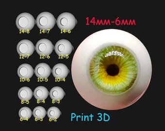 3D Printed Eyes for BJD Dolls – Various Sizes from 6mm to 14mm