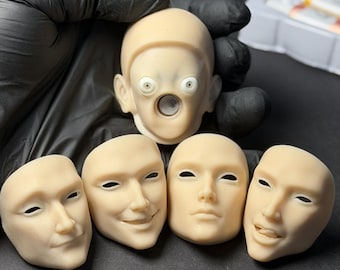 BJD Head doll face 4 interchangeable face panels / Face / 3d doll / bjd / ooak / articulated dolls / bjd doll stl file print