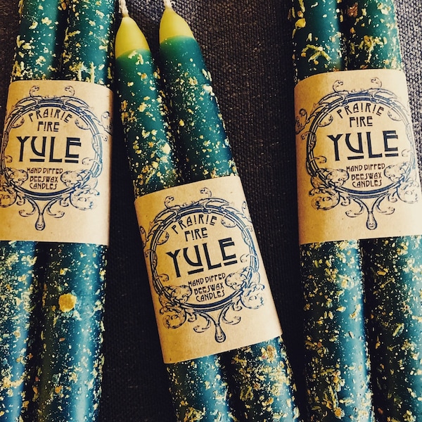 Bougies rituelles à la cire d'abeille trempées à la main de Yule