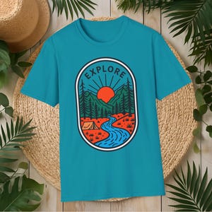 Nature Explorer Unisex Softstyle T-Shirt, Adventure Tee, Outdoor Apparel, Hiking Shirt, Camping Gift, Nature Lover&#39;s Clothing