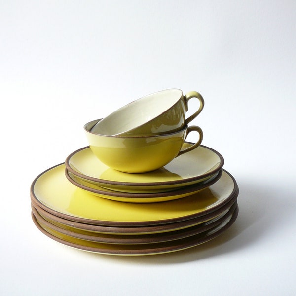 Rare KMK Kupfermuhle dishes, cups and saucers yellow West German Pottery Keramik Manufaktur Kupfermühle WGP