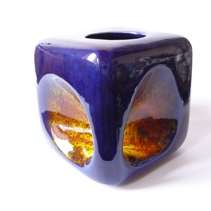 Bertoncello Vase blue cube italian pottery Italy ceramics