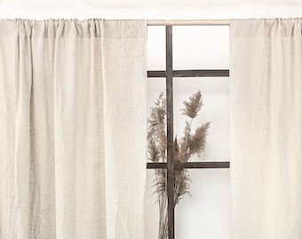 55 in/140 cm Wide, Natural Light Linen Rod Pocket Curtain & Linen Drape, Custom Size Curtain, Extra Long Curtain Panel