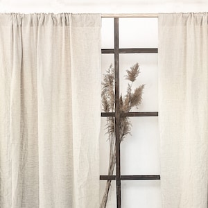 55 in/140 cm Wide, Natural Light Linen Rod Pocket Curtain & Linen Drape, Custom Size Curtain, Extra Long Curtain Panel