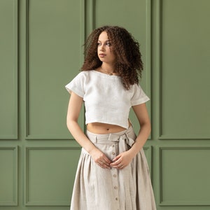 Taormina Linen Crop Top and Midi Skirt Set - Handcrafted European Linen Outfit