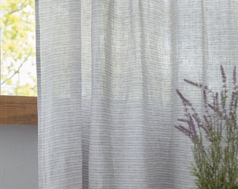 55 in/140 cm Wide, Cloudy Grey Stripe Linen Curtain & Drape with Pleating Tape and Crown, Custom curtain panel, Extra Long Curtain Panel
