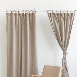 55 in/140 cm Wide, Natural Linen Curtain with ties & Drape Online, Custom Curtain Panel, Extra Long Curtain Panel