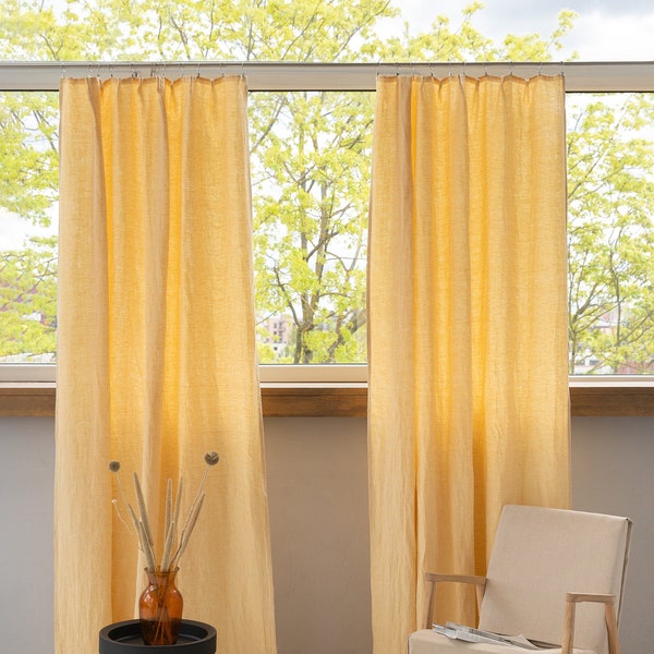 55 in/140 cm Wide, Canary Yellow Linen Curtain & Drape with Pleating Tape, Custom curtain panel, Extra Long Curtain Panel