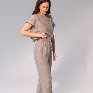 Natural Linen Pajama set / Striped dark grey linen / Linen loungewear / Linen sleepwear