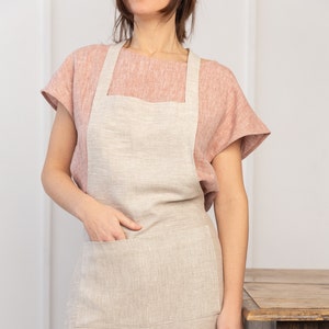 Linen Apron in Natural light, Softened Full Apron with Pockets, Unisex Apron for Kitchen, for Outside, Classic Apron