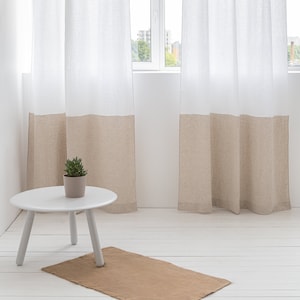 55 in/140 cm, Linen Curtain with Multifunctional Tape in Two Colors (Natural Light and Snow White), Window Panel in Mixed Colors Custom size