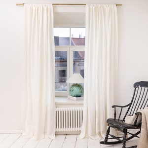 91 in/230 cm Wide, White Tab Top Linen Curtain & Drape Online, Custom Curtain Panel, Custom Size Curtain, Extra Long Curtain Panel