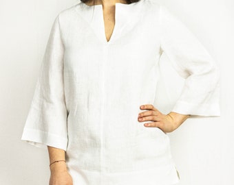 White Linen top, Linen blouse, Oversize top, Women Linen Clothing