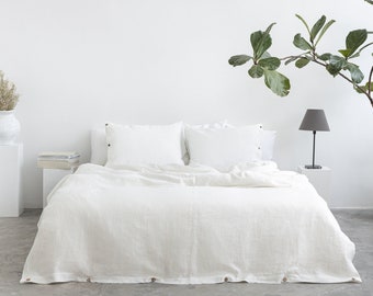 100% Linen Duvet Cover: White, Stonewashed, Custom Sizes, Coconut Buttons