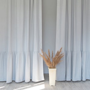 55 in/140 cm Wide, Ruffled Linen Curtain, Ruffle Trim, Rod Pocket Curtain, Custom Size Curtain, Extra Long Curtain Panel