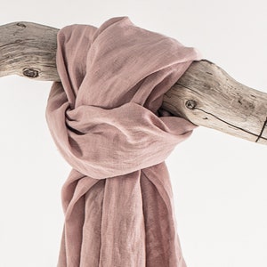 Pale Pink Softened Linen Scarf with Tassels, Natural Lightweight Linen, Prewashed Linen Wrap, Unisex Scarf, Shawl, Gift Idea, Accessories image 2