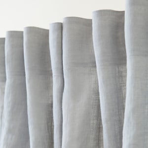 55 in/140 cm Wide, Light Grey Linen Curtain & Drape with multi-functional heading tape, Custom curtain panel, Extra Long Curtain Panel