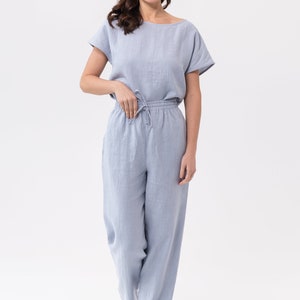 Natural Linen Pajama set / Cloudy Grey Stripe linen / Linen loungewear / Linen sleepwear image 5