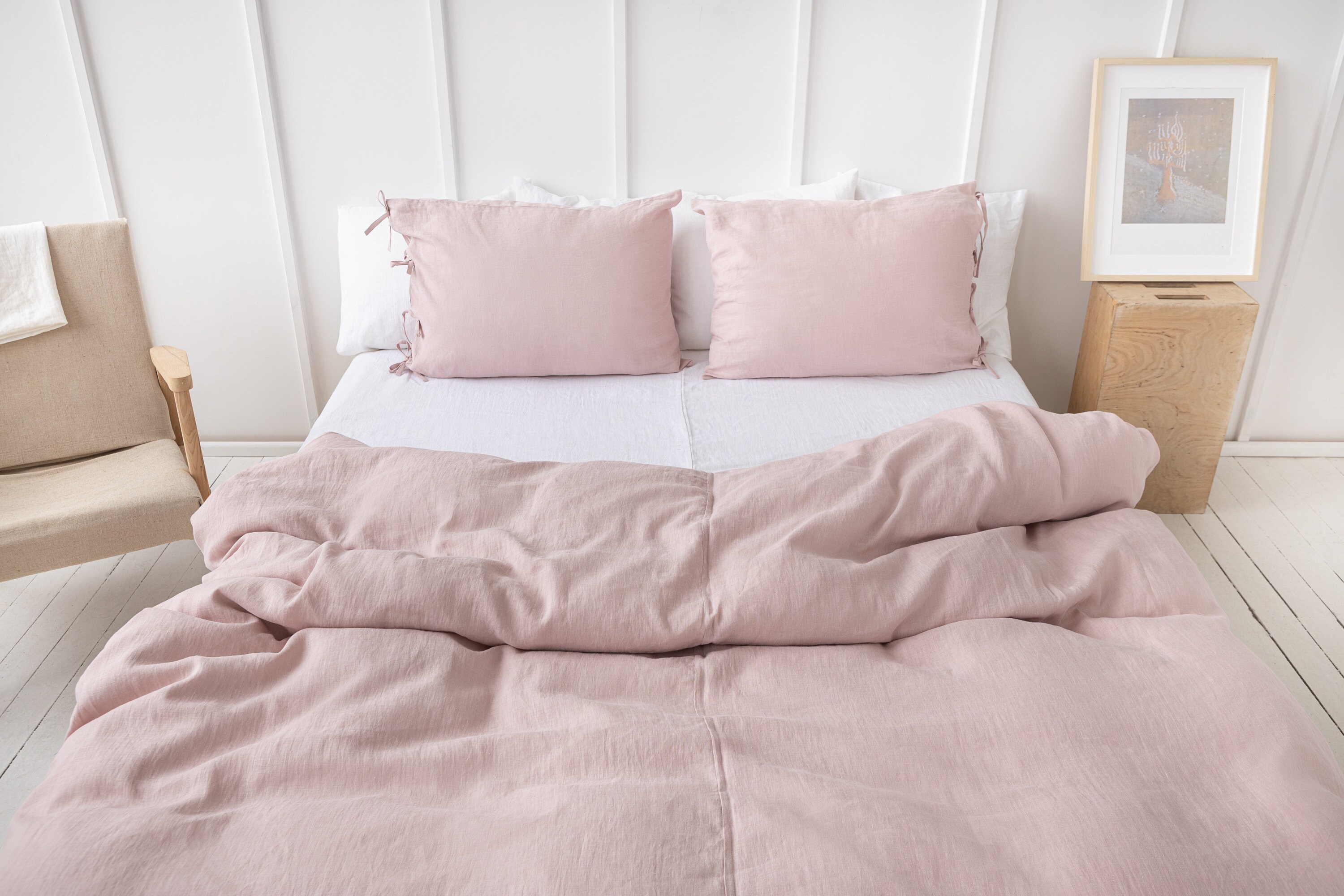 Linen duvet cover in pale pink with ties. Softened linen duvet Etsy