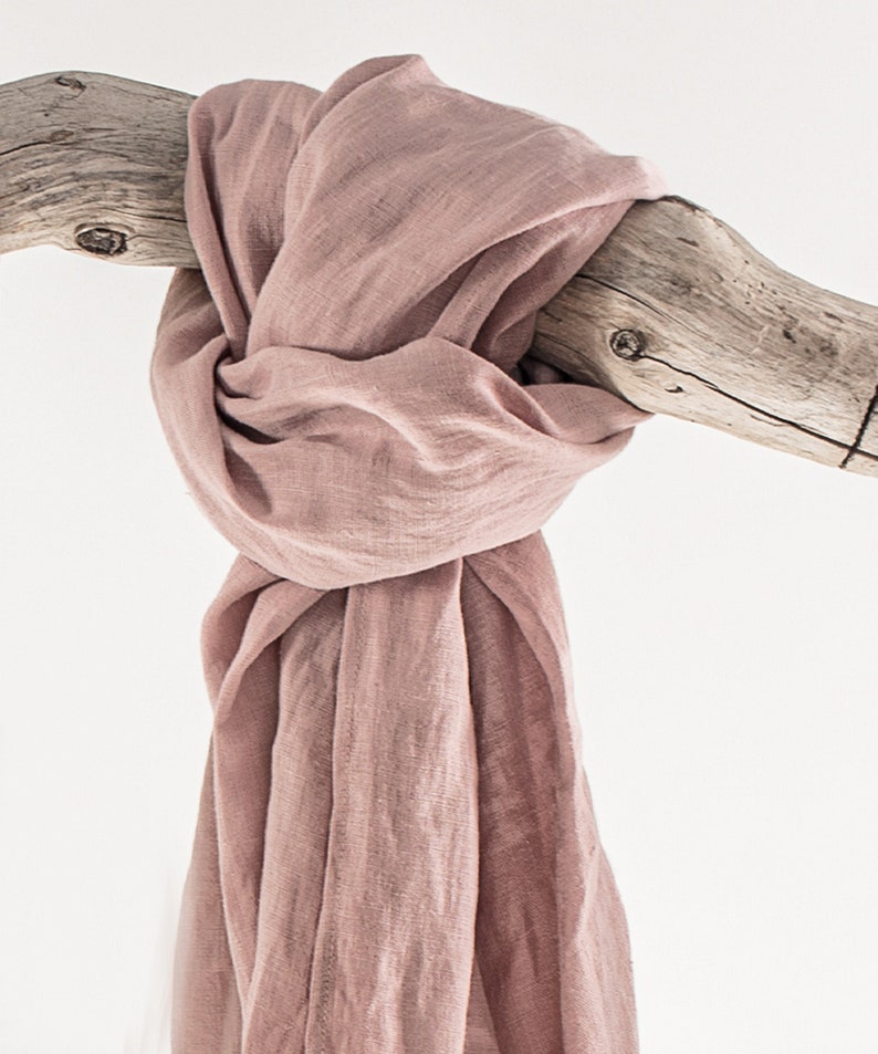 Pale Pink Softened Linen Scarf with Tassels, Natural Lightweight Linen, Prewashed Linen Wrap, Unisex Scarf, Shawl, Gift Idea, Accessories image 2