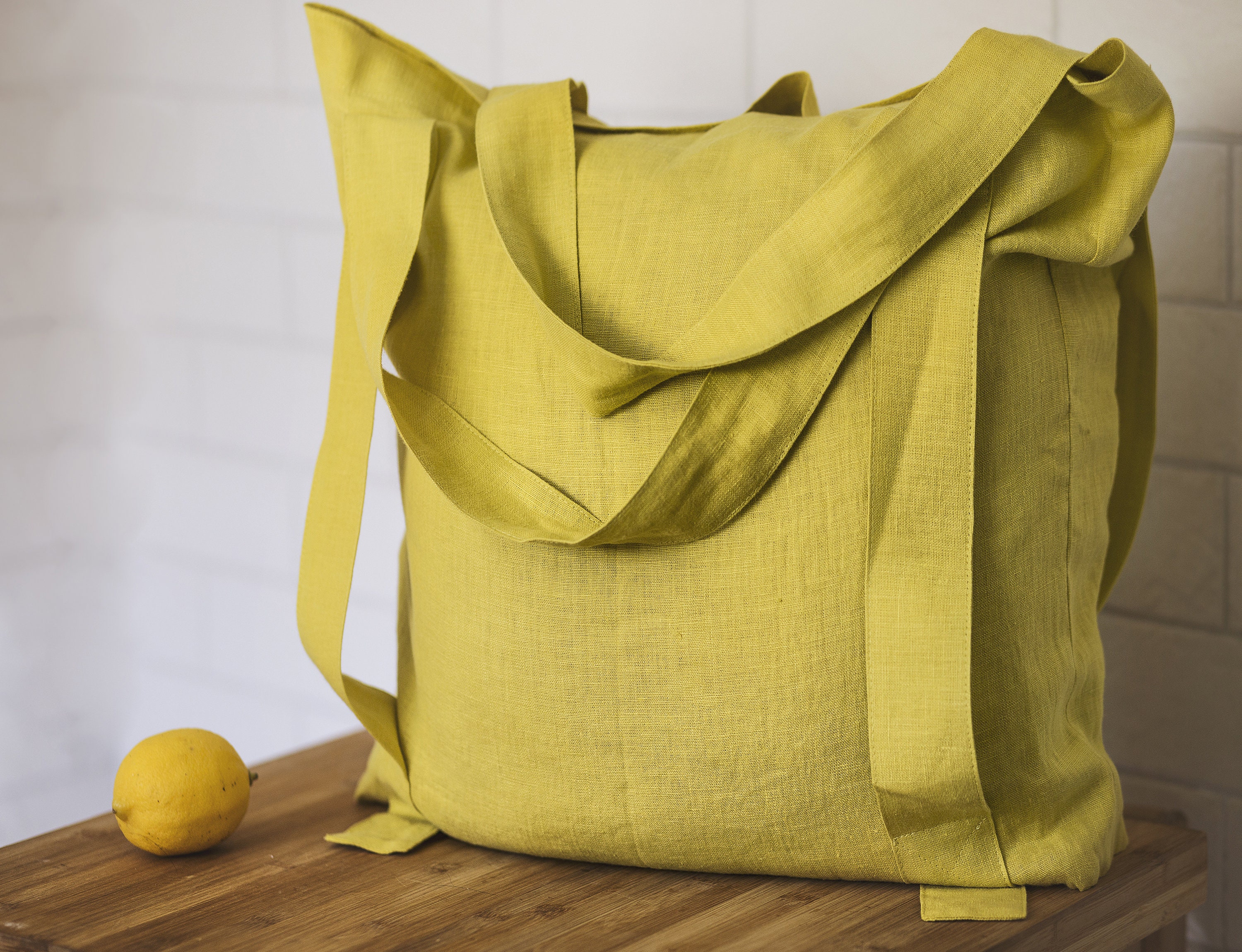 Moss Green Linen Bag With Safari Green Stylish Details Linen - Etsy