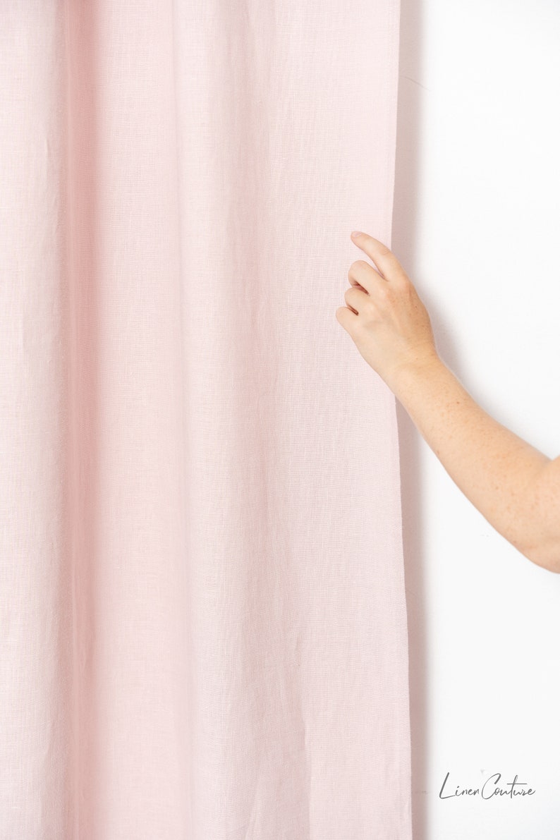 55 in/140 cm Wide, Pale Pink Linen Rod Pocket Curtain & Linen Drape, Custom Size Curtain, Extra Long Curtain Panel image 5