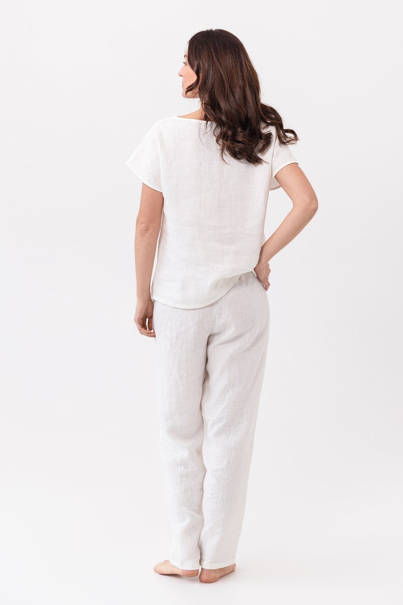 Natural Linen Pajama set / Cloudy Grey Stripe linen / Linen loungewear / Linen sleepwear image 4