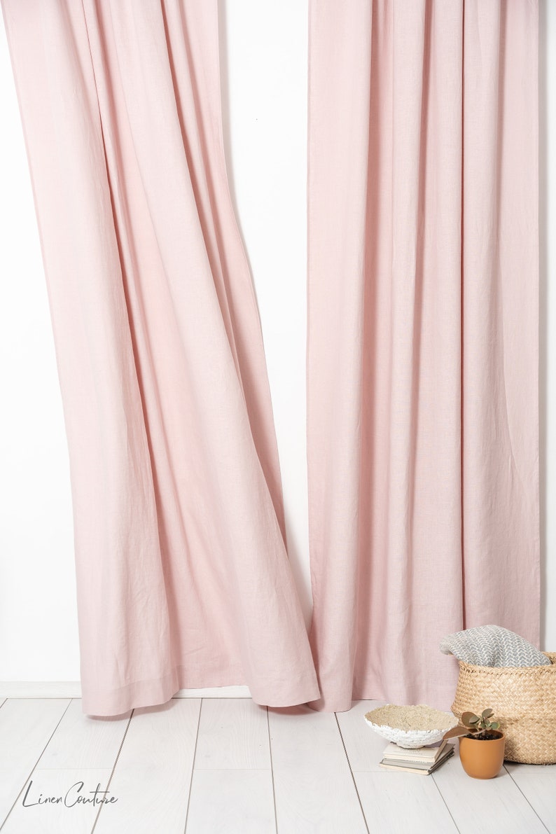 55 in/140 cm Wide, Pale Pink Linen Rod Pocket Curtain & Linen Drape, Custom Size Curtain, Extra Long Curtain Panel image 6