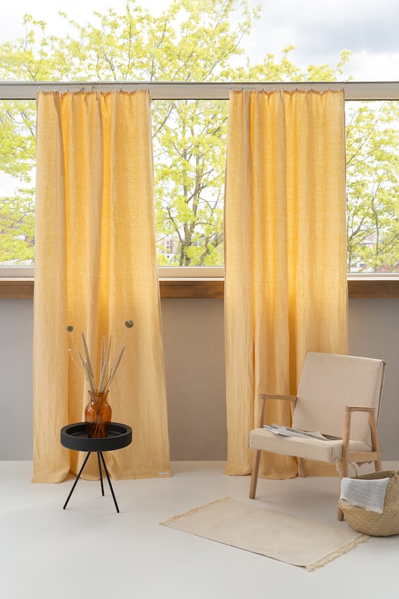 55 In/140 Cm Wide Canary Yellow Linen Curtain & Drape With - Etsy Israel
