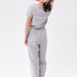 Natural Linen Pajama set / Cloudy Grey Stripe linen / Linen loungewear / Linen sleepwear image 2