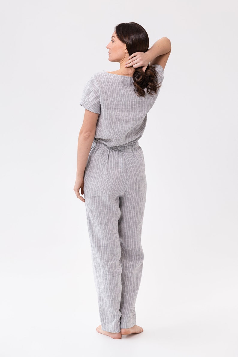 Natural Linen Pajama set / Cloudy Grey Stripe linen / Linen loungewear / Linen sleepwear image 2