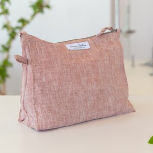 Large linen cosmetic bag with zip-fastener, linen makeup bag, toiletry storage, makeup organizer handmade from woodrose natural linen