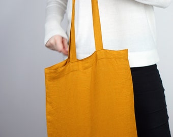 Linen tote bag, Natural Shopping bag, Linen Shoulder Bag, Minimalist Eco Reusable Grocery Bag, 32x37 cm (12,5in x 14,5in ) in Various Colors