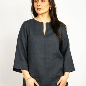 Asphalt Grey Linen top, Linen blouse, Oversize top, Women's Linen Clothing