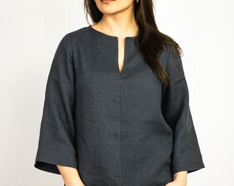 Asphalt Grey Linen top, Linen blouse, Oversize top, Women's Linen Clothing