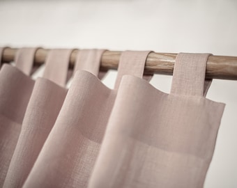 55 in/140 cm Wide, Pale Pink Tab Top Linen Curtain & Drape Online, Custom Size Curtain, Extra Long Curtain Panel