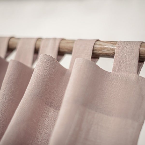 55 in/140 cm Wide, Pale Pink Tab Top Linen Curtain & Drape Online, Custom Size Curtain, Extra Long Curtain Panel