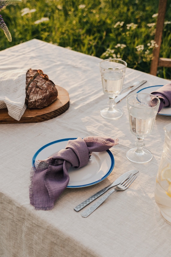 Natural Softened Linen Napkins With Tassels, 40x40 Cm 16x16in