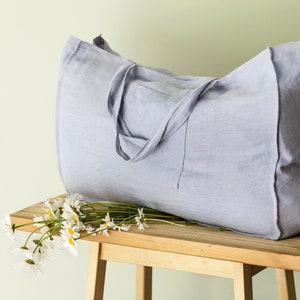 Natural Linen Tote Bag with Pocket by Linen Couture, 54x35x17 cm, Linen Beach Bag, Eco Reusable Bag, Various colors