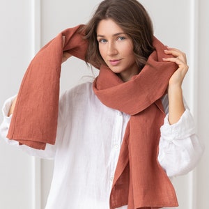 Softened Linen Scarf in Reddish Brown, Natural Wide Linen Shawl, Prewashed Linen Wrap, Neckwear, Unisex, Gift Idea, Accessories